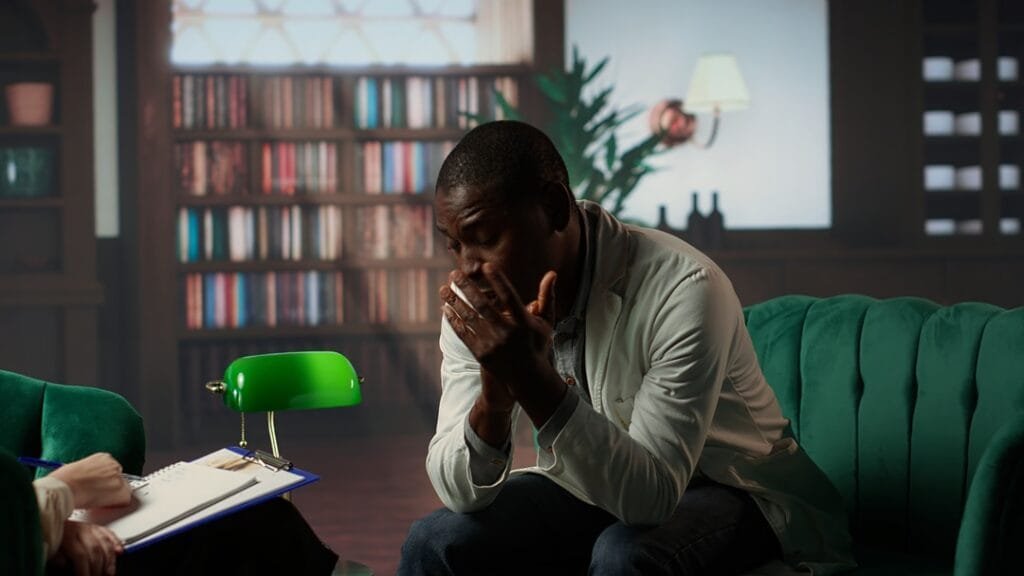 african american physician deals with burnout and work ptsd in therapy